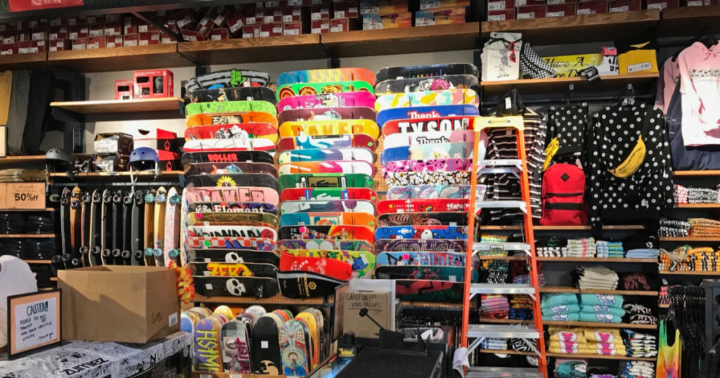 skateboard wall inside of a Zumiez store
